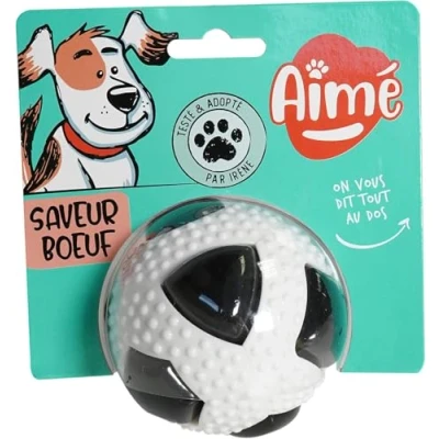 Image de Aimé Jouet pour Chien Intéractif Balle de Foot avec Couineur et Grelôt Odeur Boeuf 8 cm Stimule l&#039;Odorat l&#039;Ouïe Votre