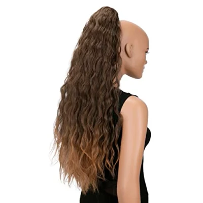 Image de CAISHA 70cm Extra Long Volumineux Ondulé Queue De Cheval Postiche Fibres synthétiques Résistantes Á la Chaleur Avec Clip Papillon Mélange Brun H710