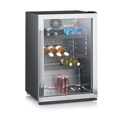 Image de SEVERIN Réfrigérateur à boissons compact, Mini bar, Pose libre, Longueur 55cm, 118L, Classe C, contient jusqu&#039;à 56 bouteilles de 33 cl, Inox, FKS 8840
