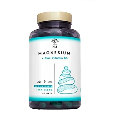Image de ZMA Magnésium 300 mg/j Zinc Vitamine B6 Augmente les Niveaux de Testostérone Réduit la Fatigue Améliore le Sommeil BOOSTE L’ênergie.120 Gélules Chlorophylle. Certifié VÉGAN. UE N2 Natural Nutrition