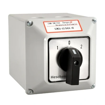 Image de Heschen Commutateur rotatif universel SZW26 63/D404.4D 660V 63A ON OFF 3 positions 4 phases 4NO+4NC 16 bornes CE avec interrupteur principal boîtier extérieur LW28 63/4