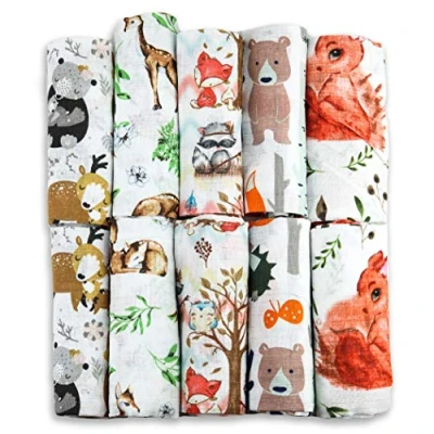 Image de FENSILO Lot de 10 Langes en Mousseline 70 x 80 cm Fabriquées UE Certifiées sans substances nocives pour bébé garçon et Fille Petits Animaux