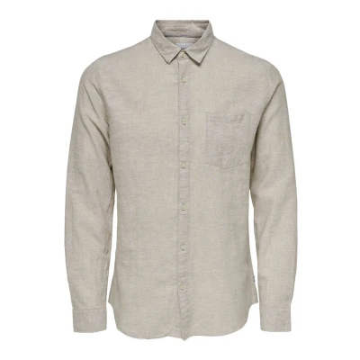 Image de Only &amp; Sons Onscaiden Ls Solid Linen Shirt Noos Chemise, Chinchilla, L Homme