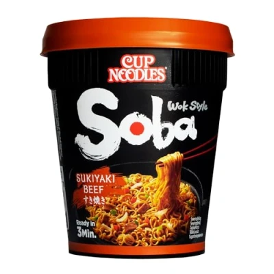 Image de NISSIN Soba Cup Saveur Sukiyaki Beef 1 carton de 8 cups 89g