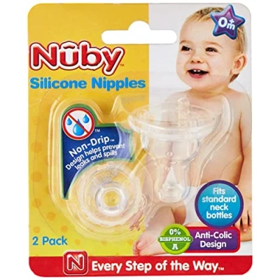 Image de Nûby Lot 2 Tétines Silicone + Biberons Col Standard 4 Mois