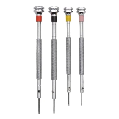 Image de KD89 Horotec MSA01.003 Assortiment de 4 Tournevis Classiques d&#039;horloger en Laiton chromé Ø0.60, 0.80, 1.00, 1.20mm