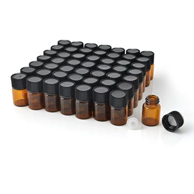 Image de Enslz Lot de 50 mini flacons vides pour huiles essentielles, 1 ml (1/4 dram), 2 (5/8 bouteille en verre ambré avec réducteur d&#039;orifice et bouchon, compte gouttes à transfert gratuit