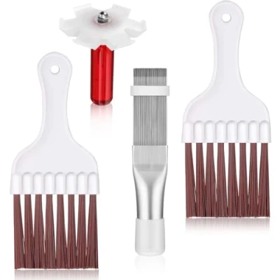Image de VIVIIHOO Kit de nettoyage pour sèche linge, 4 pièces, brosse nettoyage, ailettes, séchoir et filtre, peigne radiateur, outil réparation radiateur en acier inoxydable