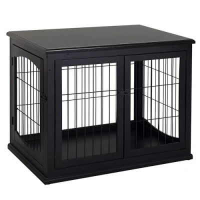 Image de PawHut Cage pour Chien Animaux en Bois MDF Classe E1 3 Portes verrouillables Max. 30 Kg dim. 81L x 58l 66H cm Noir