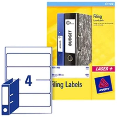 Image de Avery Filing Labels Laser Lever Arch 4 per Sheet 200x60mm Ref L7171 [100 Labels]