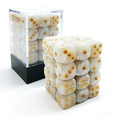 Image de Bescon 12mm 6 Sided Dice 36 in Brick Box, Six Die (36) Block of Dice, Marble White