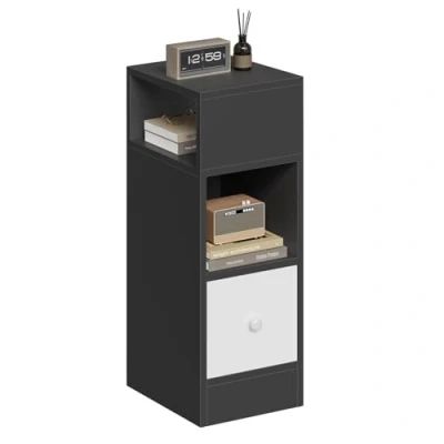 Image de EUGAD Table de Chevet Étroite, Nuit avec 2 Compartiments Ouverts et 1 Tiroir, 25x30x66cm, Meuble Rangement Compacte pour Chambre à Coucher, Salon, en Aggloméré, Gris foncé, 0010CTG