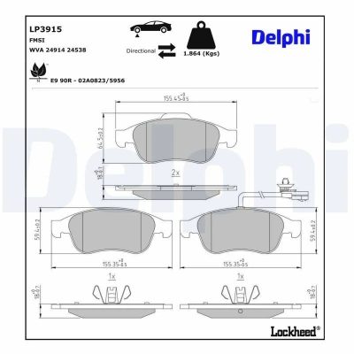 Image de DELPHI LP3915 Jeu de plaquettes frein contact signal d&#039;usure inclus avec tôle anti bruit sans accessoires MERCEDES BENZ: Citan II Van