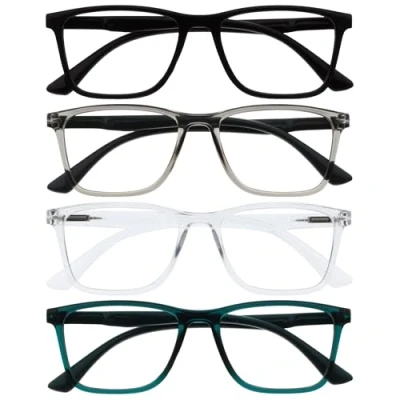 Image de OPULIZE NYX Lunette Anti lumiere bleue femme &amp; homme Loupe Ecran/Gaming Lot de 4 éblouissement, UV400, Légère Rectangulaire Noir Gris Translucide Turquoise + 3,00
