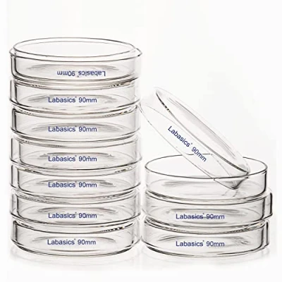 Image de Labasics Boîtes de Pétri en Verre, 90 x 20 mm Culture Cellulaire Verre Borosilicaté Autoclavables avec Couvercle Transparent pour Laboratoire, Lot 10