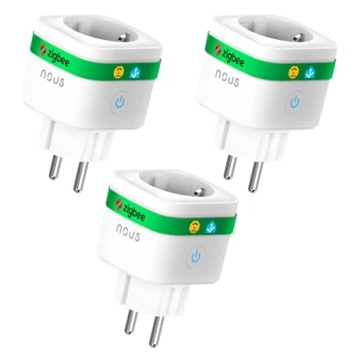 Image de NOUS A7Z Prise Connectée ZigBee avec Suivi Énergie, 16A, Contrôle Vocal &amp; via App, Programmation Minuterie, Compatible Alexa, Google Home, Home Assistant, Tuya, Hub Requis, 3 Pack