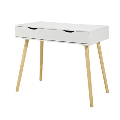 Image de SoBuy FWT40 WN Table de Bureau Informatique Secrétaire Plan Travail avec 2 tiroirs