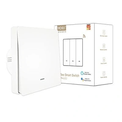 Image de MOES Interrupteur Mural Intelligent Compatible avec Tuya Zigbee, 1 Gang, Sans Fil Neutre ou Condensateur Requis Blanc Fonctionne Alexa et Google Home