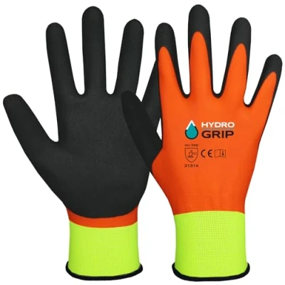Image de ACE Gants de Travail Imperméables HydroGrip 2 Paires Résistants à l&#039;eau, Durables, Antidérapant pour Utilisation Professionnelle EN 388/21420 orange jaune M