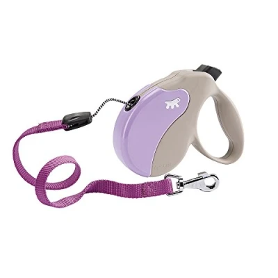 Image de Ferplast Laisse Chien Enrouleur Amigo Small, pour Petits Chiens jusqu&#039;à 15 Kg. Cordon Extensible Max 5 m. Bouton de Verrouillage et déverrouillage Unique, Beige, Couvercle Violet
