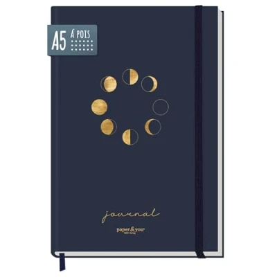 Image de paper&amp;you® Bullet journal dotted A5 avec élastique [Moon] 156 pages carnet de notes à pois, intime durable &amp; respectueux du climat