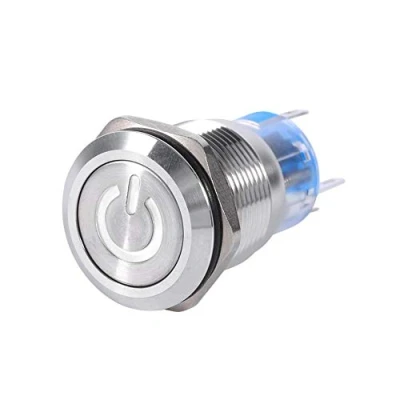 Image de Interrupteur à Bascule, Keenso Commutateur de Bouton Poussoir Puissance Voiture 19mm 12 24V 1NO1NC Verrouillage Autobloquant (White)