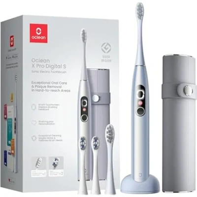 Image de Oclean X Pro Digital brosse à dents électrique avec 4 Têtes de et Étui voyage, Écran tactile, 3 Modes Suivi en temps réel 8 zones, Autonomie 30 jours, Minuteur &amp; APP, Argenté