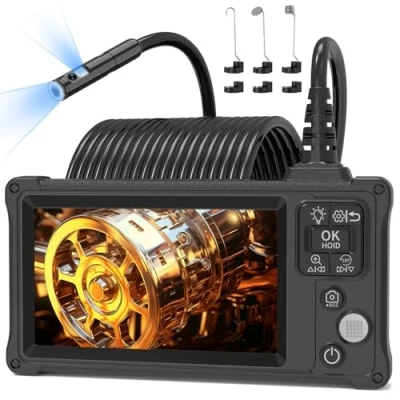Image de Endoscopique Double Objectif avec Lumière, Ennovor 1080P HD Camera Canalisation Écran IPS 5&quot;, 33FT/10M Flexible Snake Camera,Gadget Cool pour Inspection de Plomberie/Maison