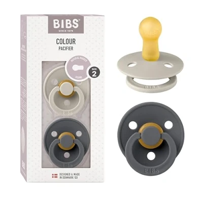 Image de Tétine BIBS Colour. Lot de 2 sucettes. Sans bisphénol A, Téterelle ronde. Latex caoutchouc naturel, Fabriqué au Danemark. Taille (6 18 mois), Sand/Iron