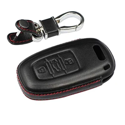 Image de M.JVisun Véritable Cuir Clef Coque Porte clés pour Audi A4 A4L A5 A6 A6L A7 A8 Q5 Q8 R8 RS4 RS5 RS6 RS7 S4 S5 S6 S7 S8 SQ5 Cas de Clé à Distance Protecteur Voiture Noir