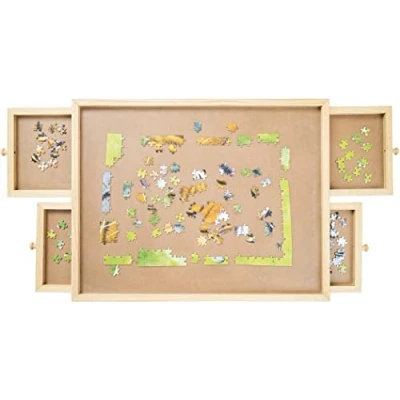 Image de Table de Puzzle Mediashop jusqu&#039;à 500 pièces avec 4 tiroirs coulissants Plateau en Bois Espace et Ordre pour Un Maximum Plaisir Facile à Ranger
