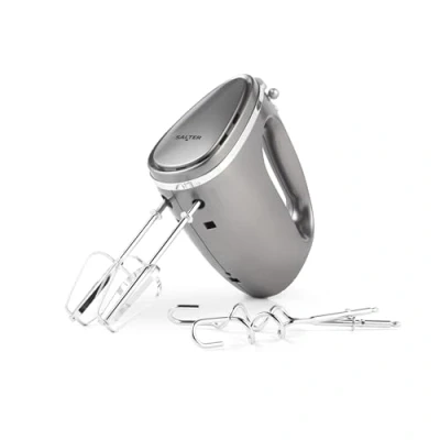 Image de Salter EK4249COSVDEEU10 Batteur/fouet électrique, avec fouets et crochets à pétrir, 5 réglages de vitesse fonction Turbo, mélange/bat/fouette les aliments, collection Cosmos, gris, 300 W