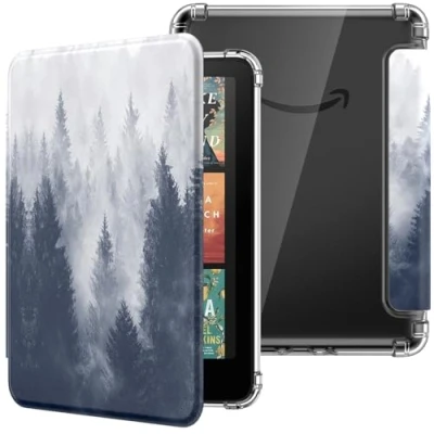 Image de MoKo Coque pour 7&quot; Kindle Paperwhite 12 Gén Modèle 2024 et Colorsoft Signature Edition 2024, Étui de Protection Ultra Clair en TPU Souple Transparent avec Auto Réveil/Sommeil, Forêt Grise