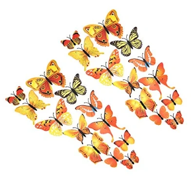Image de Shiwaki 24pcs Simulation 3D en Trois Dimensions Papillon Aimant Autocollant Mural décoration réfrigérateur de la Maison (Jaune)