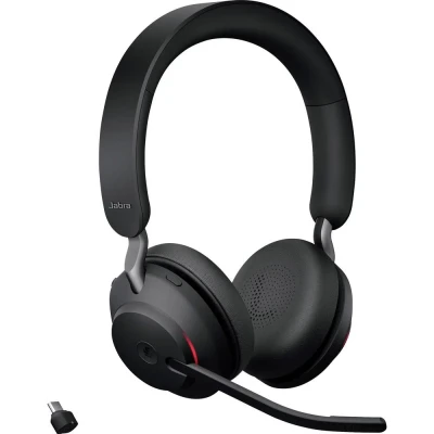 Image de Jabra Evolve2 65 Casque PC Sans Fil avec Station de Charge Audio Certifié Microsoft Teams Batterie Longue Durée Adaptateur Bluetooth USB C Noir