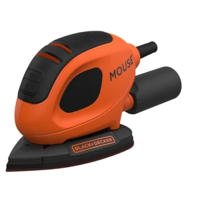 Image de BLACK+DECKER BEW230 QS Ponceuse de détail Mouse filaire 1,5mm diamètre d&#039;orbite Fixation auto agrippante Vitesse variable jusqu&#039;à 11 000 osc/min Livrée avec 6 abrasifs 55W Orange
