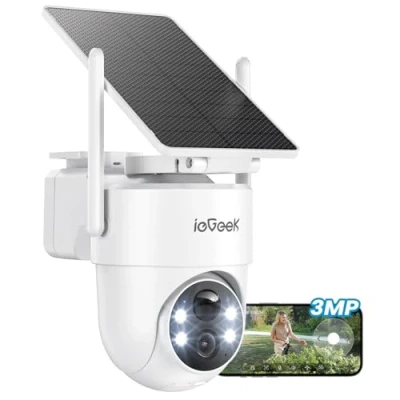 Image de ieGeek 2K Camera Surveillance WiFi Exterieure sans Fil Solaire avec Panneau Amovible，360 Panoramique PTZ，Camera Exterieur Solaire, Vision Nocturne Couleur, Détection Humaine PIR，Sirène，S5