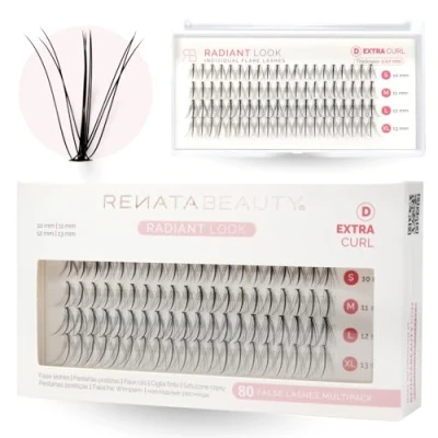 Image de Renata Beauty 10D RADIANT Look [D Curl] Faux Cils Individuels 80 Bouquets de 10 13mm Pack DIY pour Effet Yeux Radieux Style Naturel Bande Invisible