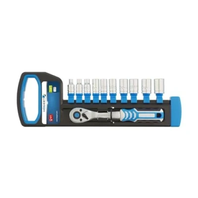 Image de Hogert Technik HT1R334 Jeu de douilles 11 hexagonale Acier chrome vanadium 1/4 avec fonction crantage à tête carrée