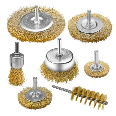 Image de Dunkwckore Lot de 7 Brosse Metallique pour Perceuse, Laiton Perceuse Queue 6 mm, Brosses Meuleuse, Visseuse à Nettoyer Bois en Métal L&#039;Élimination Rouille/Corrosion/Peinture