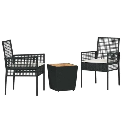 Image de Ensemble de Bistro Jardin 3 Pièces avec Coussins en Poly Rattan Noir 3334960
