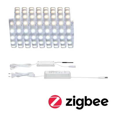 Image de Paulmann 78872 Strip MaxLED 500 kit de Base Smart Home Zigbee Tunable White 3m IP44 17W 230/24V 1530lm Argent LED bandelumin. Protect aspersions, Matière Plastique, 17 W