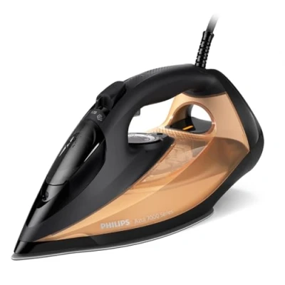 Image de Philips Azur Séries 7000 Fer à Vapeur 2800W, continue 50 g/min, 250 g de en plus, verticale, Semelle SteamGlide Elite, Noir/Or (DST7040/80)