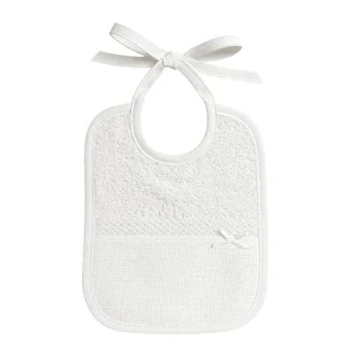 Image de Filet Bavoir en Eponge Colorée, Réalisé Entièrement à Main avec Poche Toile Aida Broder, Idéal pour les Nouveau nés et Petite Enfance, 100% Made in Italy, Color Blanc, Mesures 18x22