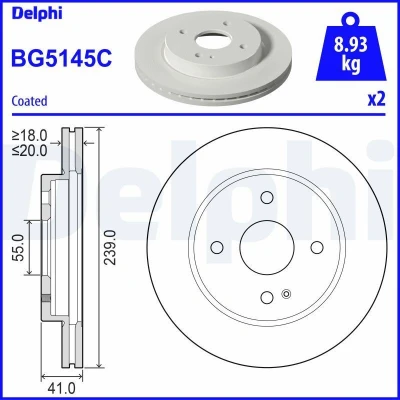 Image de DELPHI BG5145C Disque de frein 239 20 4 ventilé revêtu non traité sans roulement roue, bague ABS