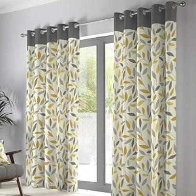 Image de Fusion Beechwood Paire de Rideaux à œillets en Bois hêtre 100% Coton, Ocre, 46&quot; Width x 72&quot; Drop (117 183cm)