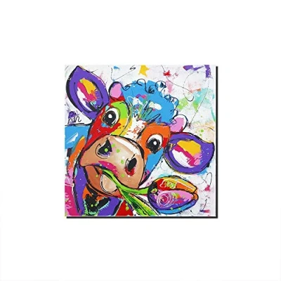 Image de Annick Goutal Toile Mur Art Coloré Vache Animal Graffiti Peinture À l&#039;huile Photo Giclée Illustration Prints pour La Décoration Intérieure (30_x_30_cm)