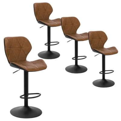 Image de EUGAD 4 X Tabouret de Bar Cuisine en Similicuir et métal,Tabouret bistrot Chaise réglable Rotatif,Brun 0662BY