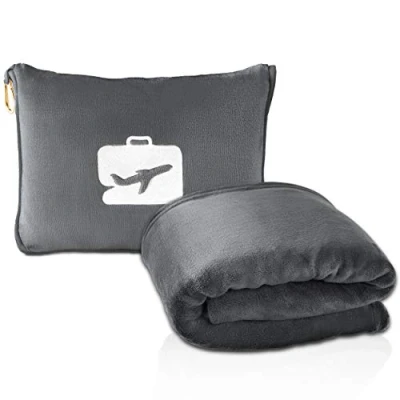 Image de EverSnug Couverture et Oreiller de Voyage d&#039;avion 2 en 1 Douce qualité supérieure avec Housse Coussin Souple, Bagage à Main Clip pour Sac Dos (Gris)