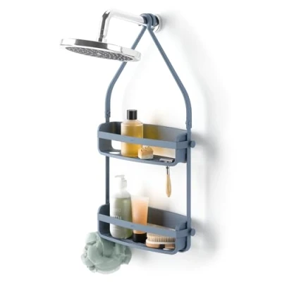Image de Umbra Flex Étagère de douche à suspendre, étagère baignoire et organisateur salle bain, bleu ardoise